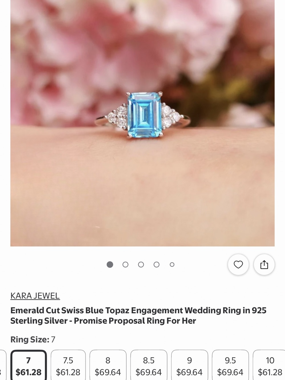 925 Silver Blue Topaz Emerald-Cut Stone Ring with Side Accent Stones - Picture 4 of 4